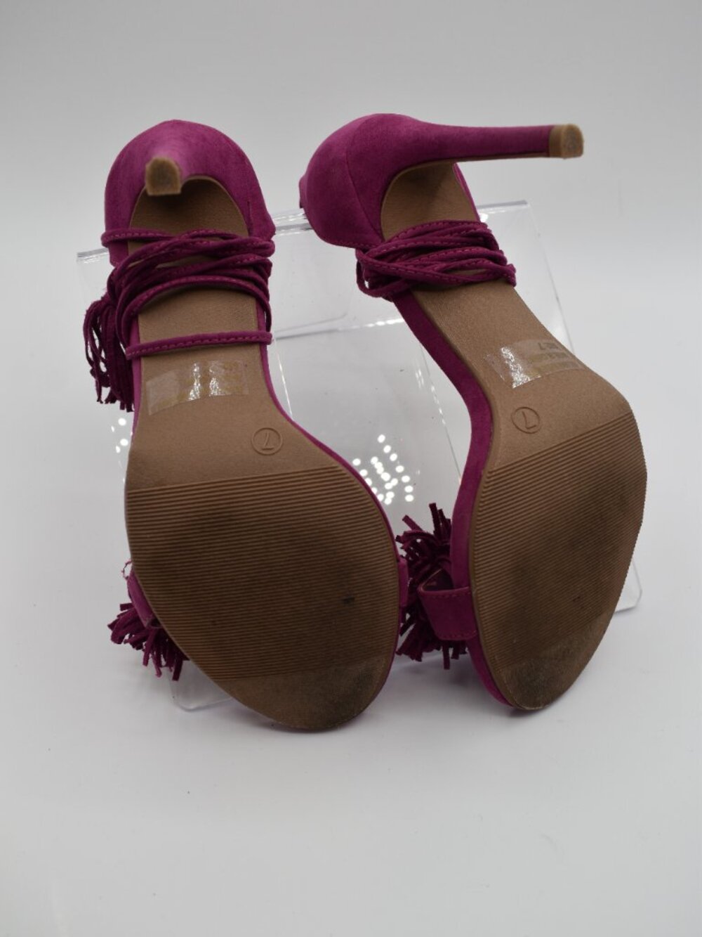 Size 7 Wild Diva Lounge Berlin-100 Heels Grape Purple Fringe Lace Up Stiletto - Picture 5 of 7